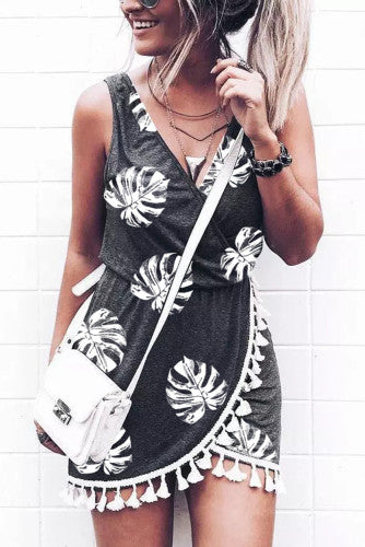 Black Palm Print Dress