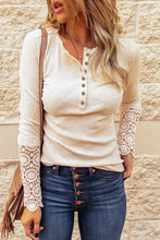 Load image into Gallery viewer, Oatmeal Crochet Sleeve Henley
