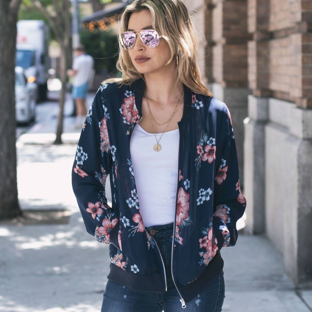 Navy Floral Bomber