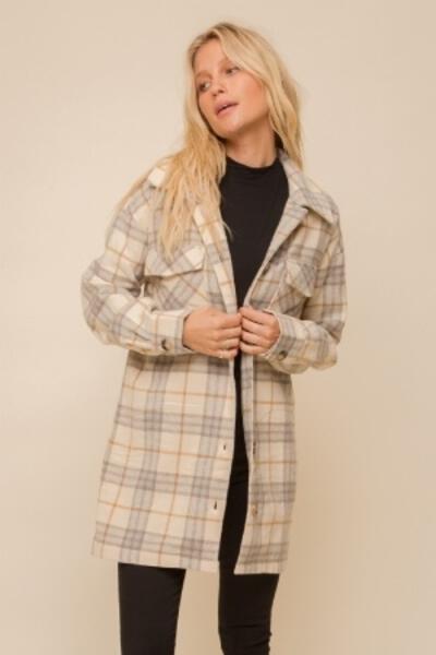 Cream Colored Plaid Shacket